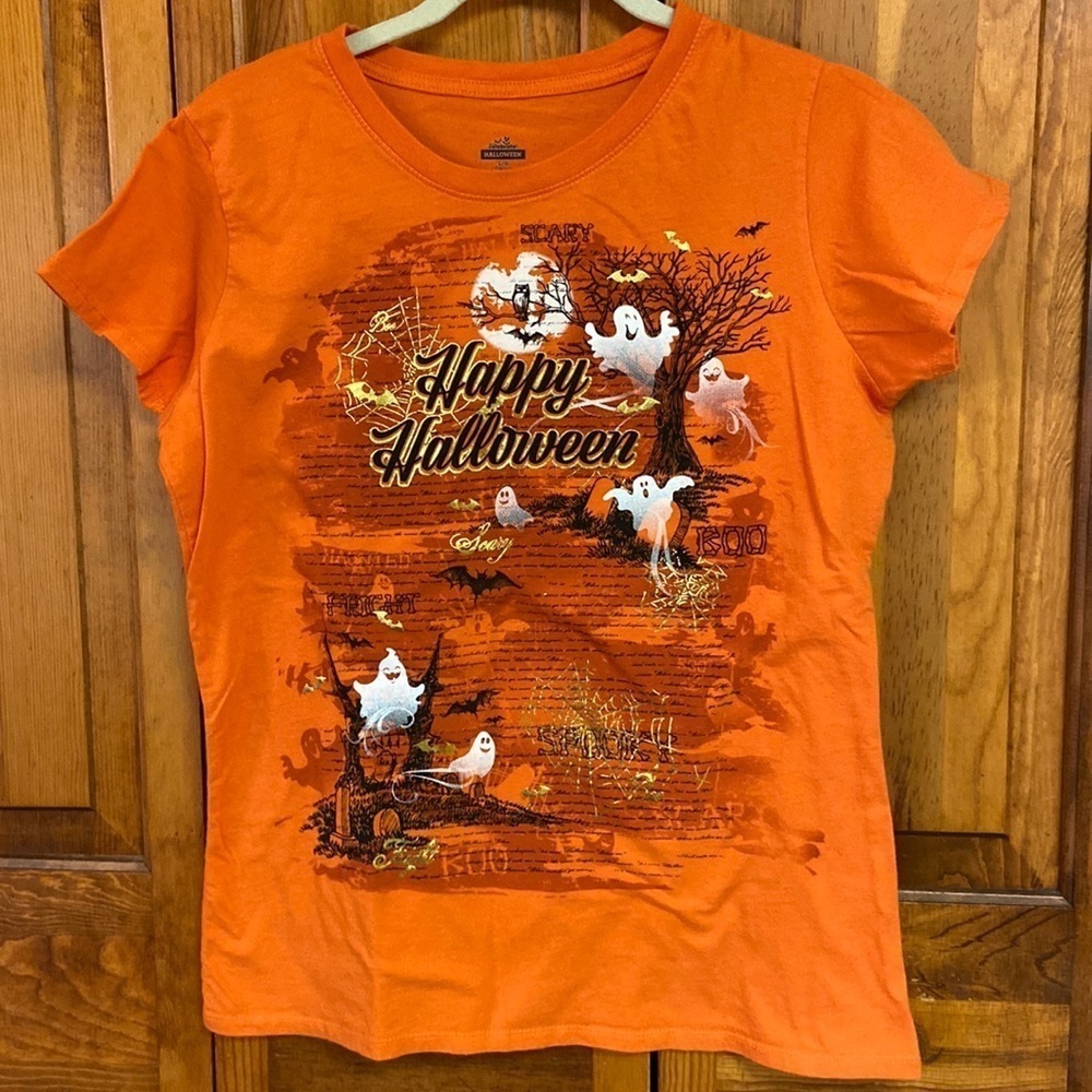 Celebrate Halloween Orange Graphic Shortsleeved Cotton Tee Size L (12-14) EUC